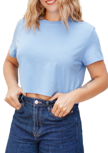 เสื้อยืดคอกลมแขนสั้นสีกรมท่าสำหรับผู้หญิง ผ้าเจอร์ซีย์คอตตอน 100% ระบายอากาศได้ดี สวมใส่สบาย ทรงปกติ สีพื้น รับสั่งทำลายดิจิทัล - Product Image 6