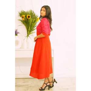 Robe midi rouge élégante pour femmes, robe d'église formelle solide à manches longues, robe évasée rouge grande taille personnalisée pour la carrière des femmes - Product Image 3