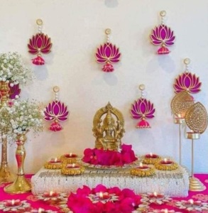 Hermoso colgante de pared de loto para fiesta en casa Diwali Heena decoraciones de noche novedad boda india telón de fondo decoración de templo de inauguración - Product Image 2