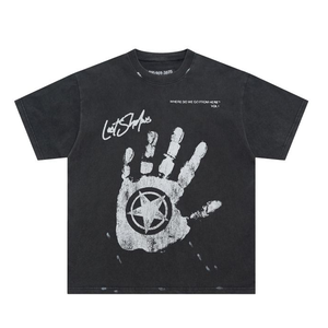 Estilo urbano lavado ácido Retro desgastado de gran tamaño 100% algodón camiseta Hip-Hop META WEAR hombres Regular Fit secado rápido transpirable - Product Image 1