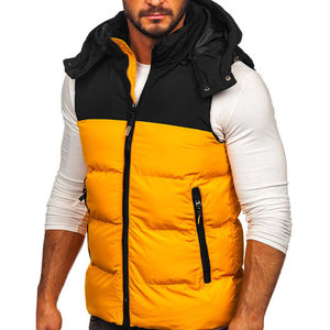 Gilet matelassé d'extérieur pour homme avec logo personnalisé, col montant en lin, poche zippée, veste en noir uni, veste d'hiver - Product Image 4