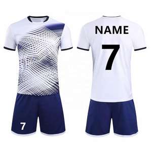 Ensemble de Tenue de Football Personnalisée à Motifs Blancs et Bleu Marine - Maillot et Short pour Jeunes/Adultes avec Numéro/Nom Personnalisable - Product Image 1