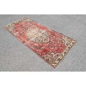 Vintage <b>Turkish</b> <b>Rug</b> Classic Red Beige 3.2 X 6.9ft Large Area Woolen Patchwork Latex Abstract for Teens Rectangle Hallway Design - Product Image 2