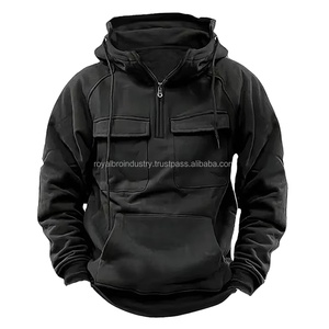 Sudadera con capucha y media cremallera táctica para hombre, sudaderas de lana cálidas y sólidas con chaquetas con capucha y múltiples bolsillos - Product Image 2