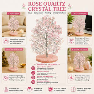 Arbre en cristal de quartz rose naturel avec base en pierres concassées, chargé de Reiki pour l'amour, l'harmonie et l'énergie positive - Product Image 3