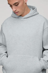 Sweat-shirt à capuche oversize gris chiné pour homme, hiver 2025, respirant, en polyester/coton, tricoté, streetwear, uni, teint, brodé - Product Image 3
