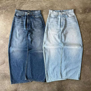 Jeans baggy vintage personnalisables pour hommes, pantalon en denim délavé, style hip-hop Y2K, pur denim délavé, vêtements décontractés - Product Image 3