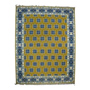 Vintage Kilim Dhurrie Area Rug Handmade Flat Weave of Wool in <b>Gold</b> <b>and</b> <b>Blue</b> Geometric Pattern From Rug & Kilim Collection - Product Image 1