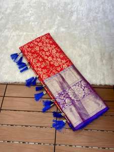 Priyamani Kanjivaram Saree en soie réversible Vêtements décontractés faits à la main pour les mariages et Diwali fabriqués en Inde - Product Image 2