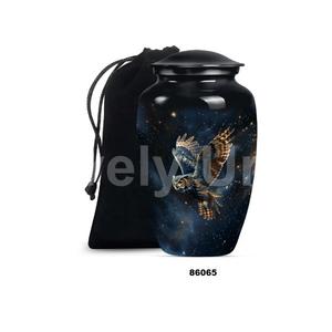 Urne commémorative de crémation de hibou en aluminium Offre Spéciale pour les cendres humaines adultes grande urne funéraire décorative avec sac de velours gratuit - Product Image 5