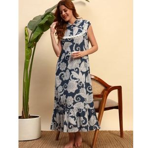 Camisón Victoriano Elegante de Encaje y Algodón para Mujer con Estampado Floral, Largo Completo y Transpirable para Primavera/Verano - Product Image 1