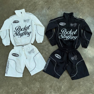 2025 haute qualité 100% Nylon Vintage Street Style avec sérigraphie conception veste respirante pour hommes ensembles d'été - Product Image 4