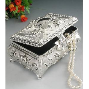 Silver Plated Rectangular Metal Jewellery <b>Trinket</b> Storage Organiser Metal Jewelry <b>Boxes</b> for Keeping Elegant Jewelry in Brass Gol - Product Image 3