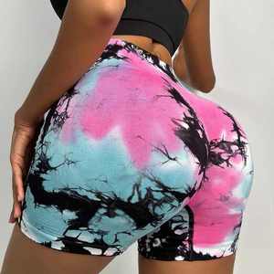 Vente en gros de tissu spandex sans couture avec logo personnalisé, collants courts de fitness imprimés pour femmes, short d'entraînement de yoga taille haute pour femmes - Product Image 5