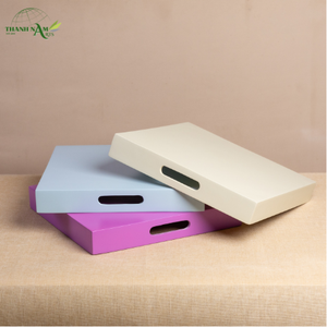 Plateau de service carré en bambou tressé laqué fait main - Écologique, imperméable, durable, léger, personnalisable, portable - Product Image 5