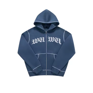 Alta calidad 100% algodón polar cremallera Sudadera con capucha transpirable cómodo contrato costura bordado cremallera sudaderas con capucha y sudaderas - Product Image 5