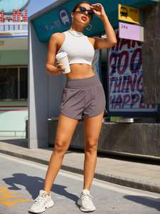 กางเกงขาสั้นเอวสูงสำหรับผู้หญิงกางเกงขาสั้นยางยืดออกกำลังกายในยิมกันน้ำพร้อมกระเป๋าสำหรับวิ่งและเล่นกีฬา - Product Image 2