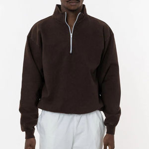 Sweat-shirt à col roulé mi-zippé personnalisé pour homme, 100% coton biologique, taille plus, épaules tombantes, sweat-shirt uni à quart de zip pour homme - Product Image 4