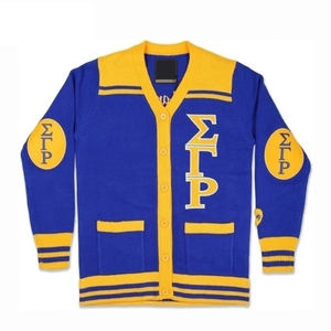 Suéter Cárdigan Corto de Invierno para Mujer Omega Lambda Chi, Manga Larga, Bordado Frontal, Jacquard de Algodón, Tejido de Punto, Estampado, con Botones - Product Image 1