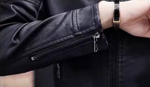 Blouson aviateur en cuir personnalisable pour homme avec fermeture éclair et logo décoratif - Product Image 5