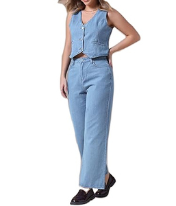 Conjunto de Dos Piezas de Mezclilla para Mujer, Tendencia Actual, Conjunto de Chaleco y Pantalones Anchos de Mezclilla, Conjunto de Dos Piezas de Mezclilla 2026 - Product Image 4