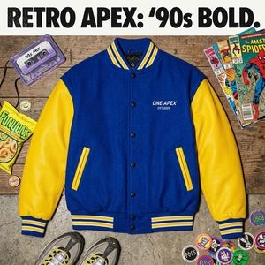 Veste de baseball rétro personnalisée des années 90 ONEAPEX à capuche pour homme, bleu et jaune, avec manches en cuir et laine, OEM ODM - Product Image 1
