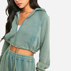 Custom logo Women Cotton Blend Lightweight and Breathable Crop <b>Top</b> Hoodie Ladies Summer Fashion French Terry Hoodie - Product Image 3