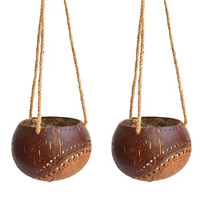 Coquille de noix de coco écologique jardinière suspendue en pots suspendus marron pour la décoration de jardin de fleurs de plantes en gros du Viet Nam