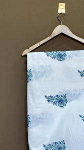 Blue Floral Cotton <b>Fabric</b>: Handprinted <b>Indian</b> Sanganer Block Print by the Yard - Product Image 2