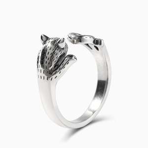 Bague ouverte réglable Jeulia en argent sterling plaqué or rose pour les amoureux des chats - Product Image 2