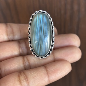 Bagues en labradorite bleue facettée, style bohème, religieuses et tendance, en gros, plaquées argent, pour femmes, pour mariage et fiançailles - Product Image 2