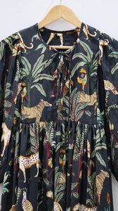 Fait à la main été décontracté Animal imprimé fleuri Midi Mini robe lâche Jungle Long bloc conception col profond chaîne fermeture naturel - Product Image 2