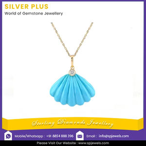 Wholesale Custom Charm <b>Necklace</b> with Natural Turquoise Seafoam and round Diamond 18K <b>Gold</b> for Weddings Producible In 10K/<b>14K</b> - Product Image 2