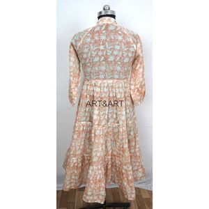 Vestido de verano con estampado de bloque de mano de algodón indio para mujer, ropa de fiesta en la playa, Túnica étnica india, vestido de algodón, ropa de boda, vestido de algodón - Product Image 2