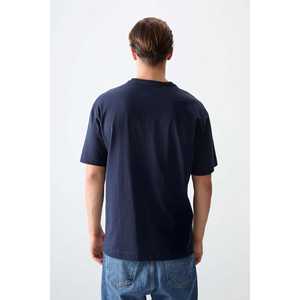 Camiseta de Hombre Azul Marino 100% Algodón Jersey Grueso Suave Texturizado Corte Holgado Estampada-88356 - Product Image 2