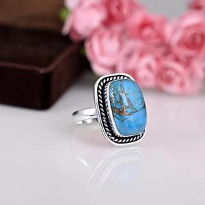 Anillo de Plata de Ley 925 con Turquesa para Mujer, Estilo Boho, Joyería de Moda, Anillo Hecho a Mano, Regalo para Mamá - Product Image 2