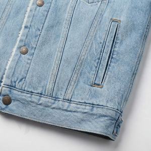 Veste en jean en tissu épais 14 oz, couleur unie personnalisable, manches longues, coupe décontractée, coupe-vent, manteau tendance - Product Image 5