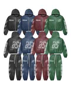 Streetwear Y2k estilo Oversized Drop Shoulder Hoodie y Straight Baggy Jogger 2 piezas Vintage Washed Chándal Set - Product Image 5