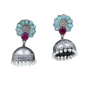 Meilleures ventes Top qualité argent se ressemblent perles de pierre clou Jhumka boucle d'oreille Design à la mode bijoux pour filles et femmes - Product Image 1