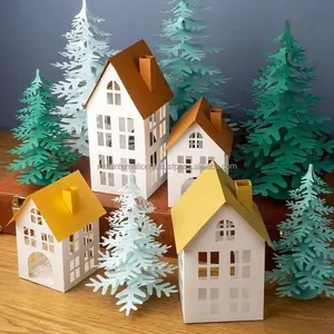 Custom wholesale home decoration christmas house shape candle holder for tea light