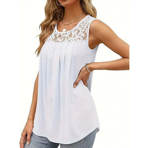Blusa de Viscosa con Tirantes y Cuello Redondo para Mujer, con Detalle de Encaje, 36852 - Blanca - Product Image 2