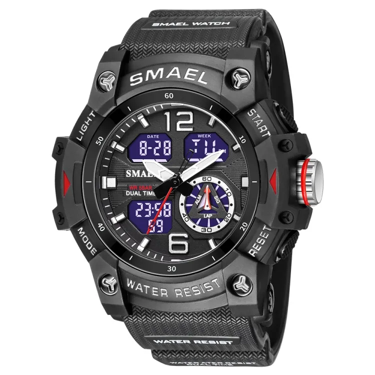 Smael 8007 Abs Buitensporten 50M Waterdicht Schokbestendig Dubbel Display Elektronisch Quartz Horloge
