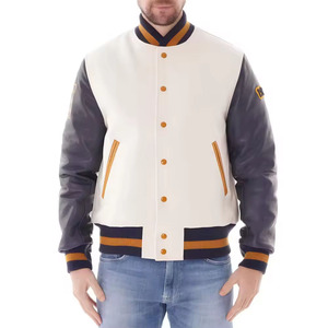 Venta caliente chaqueta de cuero ligero Varsity Streetwear para hombres precio barato elegante nueva chaqueta de cuero genuino Varsity - Product Image 5