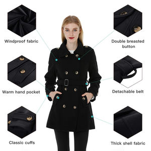 2026 Customized <b>Women's</b> Double Breasted <b>Pea</b> <b>Coat</b> Winter Mid-Long Trench <b>Coat</b> with Belt Made in Soft and Warm Wool OEM <b>Coats</b> - Product Image 4