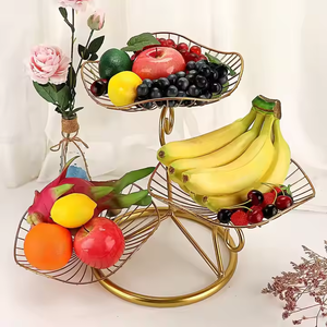 Panier à fruits en fil métallique à 3 niveaux Support décoratif pour bol à fruits en fer Plateaux de rangement - Product Image 2
