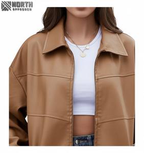 Veste en cuir à motif solide à la mode pour femmes de haute qualité vêtements d'hiver respirants avec col montant doux et élégant personnalisé - Product Image 5