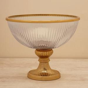 Patrón de forro de vidrio transparente Cuenco de vidrio para servir en relieve Combinación decorativa de metal y vidrio Diseñador Frutero - Product Image 2