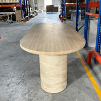 Table à manger ovale moderne en travertin beige Fibreciment, fabriquée au Vietnam par une usine de confiance, en béton renforcé de fibres de verre pour l'extérieur