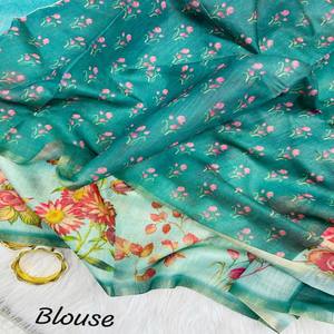 Sari en tissu de lin VASTRA COTTAGE avec imprimé floral numérique sur tout le corps, à porter avec un chemisier assorti, tenue décontractée et semi-formelle - Product Image 3