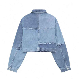 Chaqueta Vaquera de Mezclilla 100% Algodón de Alta Calidad Personalizada 2025, Estilo Invernal Transpirable para Mujer, Color Sólido Informal, Bolsillo, Manga Larga, Individual - Product Image 2